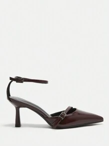 CUCCOO CURVES Burgundy Patent Leather Pointed Toe Thin Heel Wide Fit ...