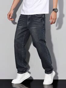 Manfinity Homme Men's Casual Minimalist Multi-Pocket Denim Jeans - Blue - View 6