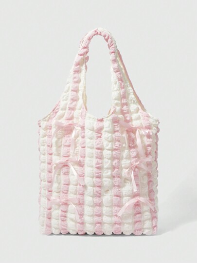 Kawaii Bolso de hombro rosa con lazo y rayas para el Día de San Valentín