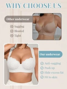 DesireSculpt 3pcs Women Lace Soft & Comfortable Adjustable Strap Gather Lift Bra With Underwire Lingerie - Multicolor - View 5