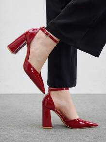CUCCOO BIZCHIC Damskie czerwone buty z PU V-Cut ze szpiczastym noskiem, wsuwane, na co dzień, na wysokim obcasie, uniwersalne na dojazdy do pracy, randki, imprezy