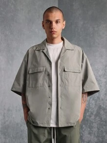 SUMWON Koszula z krótkim rękawem i guzikami w stylu Boxy Fit marki Designer, zestaw ze spodniami o luźnym kroju, przygoda na świeżym powietrzu, swobodny, weekendowy styl uliczny