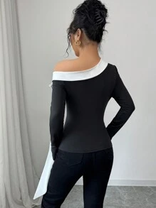 Elenzga Women's Casual, Intellectual Red Designed T-Shirt, Spring/Autumn New Arrival - Black - View 2