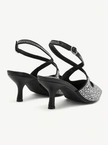 CUCCOO CHICEST Zapatos de tacón alto con puntera puntiaguda y decoración de cristales, elegantes y de moda para mujeres - Plateado - Ver 10