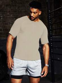Manfinity Fitness Men's Solid Color Crew Neck Raglan Sleeve Short Sleeve Casual Sports T-Shirt - Apricot - View 5