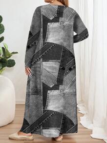 EMERY ROSE 休闲简约全印花大码长袖圆领连衣裙，适合秋冬季 - 彩色 - 查看 2