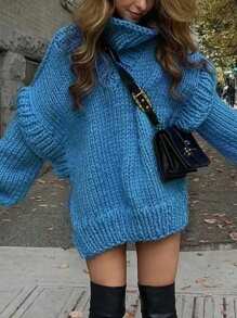 Jersey de manga larga con hombros caídos y tejido de punto con efecto de cable, estilo vintage para mujer, para otoño/invierno