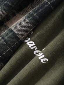 DAZY Conjunto de pijama con camiseta holgada con estampado de letras y pantalones cortos a cuadros