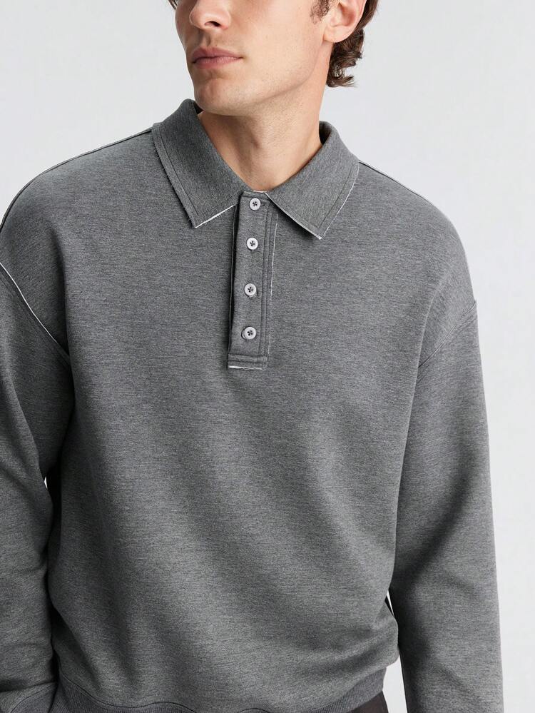 Men's Autumn Solid Grey Patchwork Front Button Closure Long Sleeve Casual Pullover Sweatshirt,Stylish For Work,Holiday,New Year Party,Daily,Travel