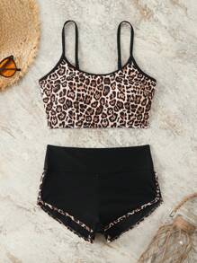 Swim SPRTY Summer Women's Sexy Leopard Print Adjustable Bikini For Beach & Sports - Black - View 5