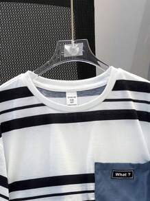 SHEIN Tween Boy Striped Short Sleeve T-Shirt And Shorts 2 Pieces Set - White - View 4