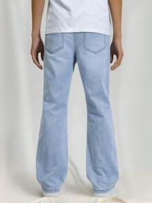Denimly Tween Boy Casual Urban Street Daily Straight Jeans, With Elastic Waist , Classic Five Pockets, Ripped Details.