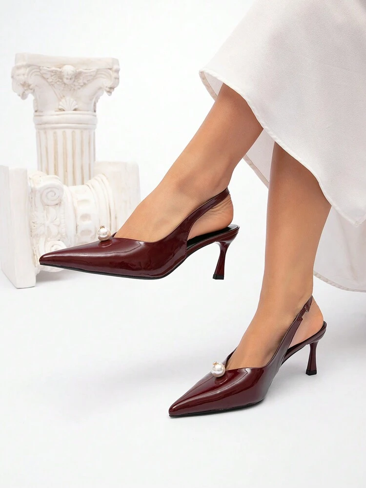 CUCCOO CHICEST Elegante Pantoletten mit spitzer Zehenpartie und hohem Absatz für Damen mit Kunstperlendekor, sexy Slip-On-Pumps für Partykleider für den Arbeitsweg, Weihnachten, Valentinstag