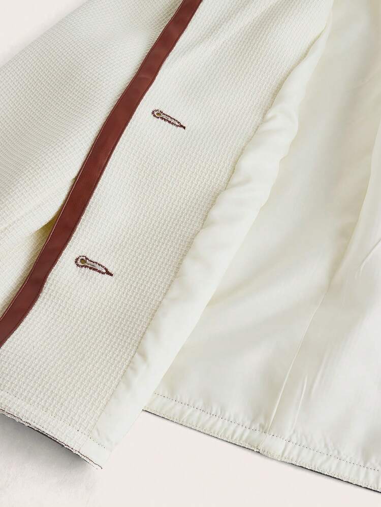 SHEIN Maija Women's Autumn Trimmed Lapel Neck Single-Breasted Short Jacket,Festival