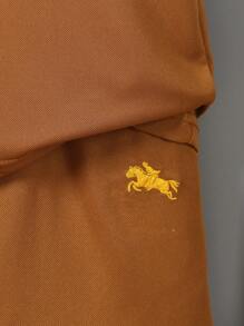 SHEIN 2pcs/Set Young Boys Navy Knit Ribbed Collar Polo Shirt & Navy Knit Casual Sports Shorts Set, Suitable For Summer - Brown - View 6