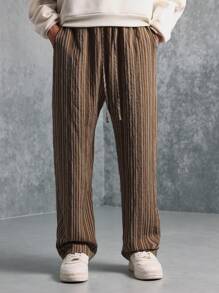 SUMWON Premium Pleated Wide-Leg Trousers With Drawstring Waist, High-Rise Vertical Striped Lounge Pants For Fall Winter Comfort Casual Wear