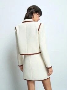 Maija 女士秋季修身翻领单排扣短夹克，节日 - 杏色 - 查看 3