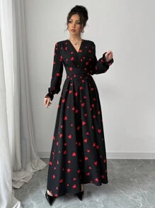 Selianne Mid-Length Criss-Cross Waist & Neck Strap Design Dress, Valentine's Day Fall Cloth For Women - Red and Black - View 5