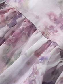 DAZY Vestido midi con cuello en V, manga farol, volantes en el dobladillo para mujer, con estampado floral, apropiado para vestir en el Día de San Valentín