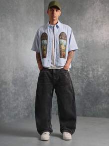 SUMWON 优质滑板版型阔腿牛仔裤，宽松牛仔裤，舒适的街头时尚，非常适合都市休闲风格 - 彩色 - 查看 4