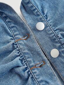 SHEIN MOD Women's Plain Denim Casual Blouse, Stylish For Daily Wear - Blue - View 3