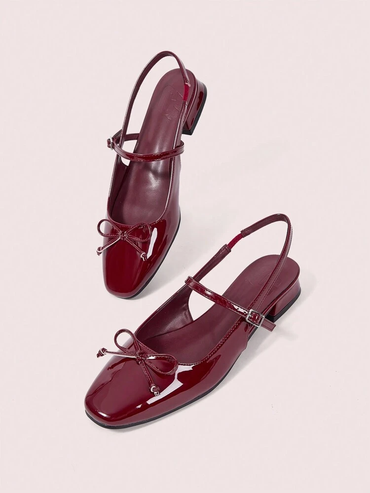 CUCCOO DOLLMOD Maroon Bow Decor Mary Jane Flats, Fashion Low-Heeled Commuter, Dating, Party, Casual Wear, School & Sweet Style Spring Shoes Spring Break Easter For Christmas Spring Shoes