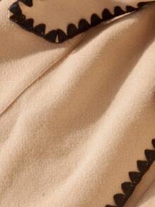 Feyla Jaqueta Casual Feminina com Bloco de Cores, Cordão Frontal e Bolso - Caqui - Visão 3