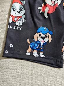 Unisex Baby 3-częściowy zestaw: uroczy t-shirt z krótkim rękawem i nadrukiem szczeniaka, spodenki i kapelusz typu bucket, wygodny i uniwersalny dla dziecka na każdą letnią okazję