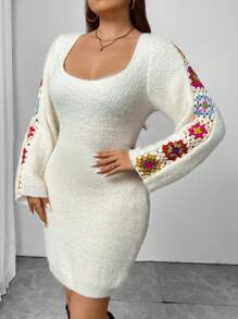 Celure Vestido holgado de punto bordado de colores para mujer de talla grande