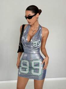 StreetHx Street Racing Inspired Draped Neck Sleeveless Fitted Mini Dress For Women