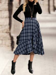 EMERY ROSE Suede Ruffle Hem Large Swing Fall Winter Skirt - Multicolor - View 3