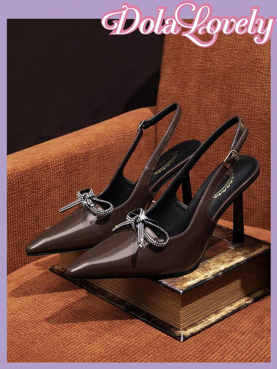 Dola Lovely Damen High Heels Pumps mit Schleifen-Dekor und Rückenriemen im Lolita-Stil, weinrot