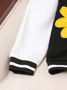 SHEIN Tween Girl' Colorful 3D Flower Bomber Jacket, Collegiate Style, Casual Autumn/Winter - Black - View 5