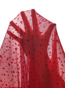 SHEIN EZwear Valentine's Day Heart Button Decor Long Sleeve Plus Size Casual Shirt - Red - View 8