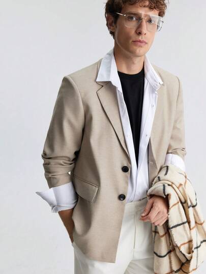 Ontre 男士春季新品纯色单排扣前开简约长袖西装外套，时尚百搭，适合约会、度假、新年派对、日常商务