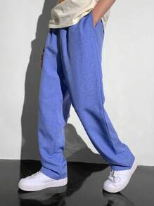 SHEIN Tween Boys' Casual Simple Front Buttons Long Pants, Versatile For Everyday Wear