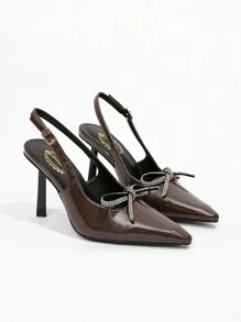 Dola Lovely Damen High Heels Pumps mit Schleifen-Dekor und Rückenriemen im Lolita-Stil, weinrot