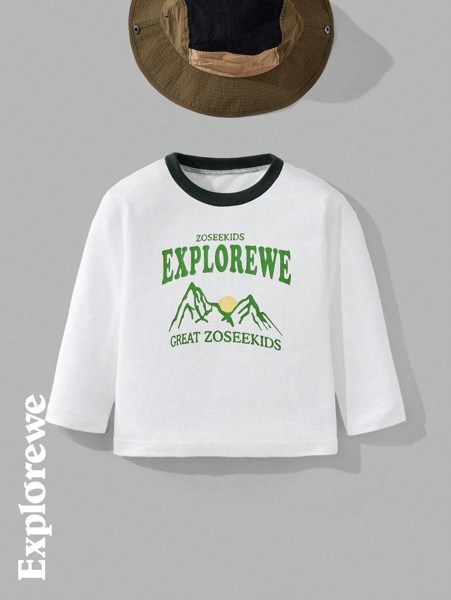 SHEIN Young Boy Long Sleeve T-Shirts, Spring/Autumn Base Layer Tops - White - View 1