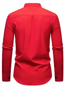 Manfinity Mode Men's Casual Solid Color Stand Collar Shirt, Autumn