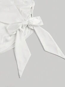SHEIN MOD Women's Solid Color Ruched Bandeau Crop Top With Bow,Satin,Elegant,Going Out Tops Women,New Years Top,Sexy Top,Party Tops,White Tops - White - View 5