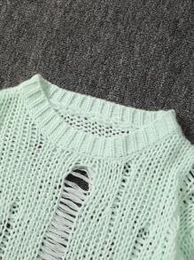 Manfinity EZcore Men's Solid Color Crew Neck Long Sleeve Ripped Minimalist Casual Sweater - Mint Green - View 7