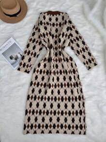 SHEIN EZwear Plus Size Casual Long Sleeve Autumn/Winter Knitted Sweater Dress Fall Cloth For Women