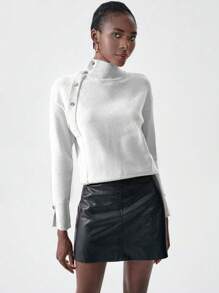 Chiquease 圣诞涂鸦印花套头毛衣，休闲时尚，适合日常穿着，秋冬针织套头衫 - 白色 - 查看 3