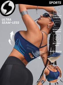 Innovista Reggiseno sportivo donna blu senza cuciture, ad alta elasticità e traspirante, top tank da donna per allenamento, reggiseno sportivo ad alto supporto elastico, top corto donna, casual quotidiano e fitness, yoga, uscite, festival, reggiseno push up, outfit autunno inverno donna