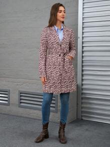 SHEIN EZwear Women Leopard Print Drawstring Waist Casual Long Sleeve Regular Jacket Fall Cloth For Women - Multicolor - View 5