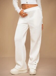Forever 21 Pantalones de chándal casuales de mujer con cintura elástica y bolsillo, para uso diario - Blanco - Ver 4