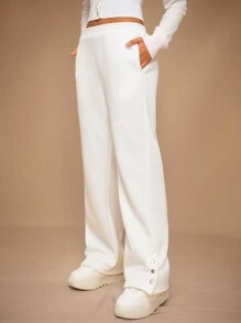 Forever 21 Pantalones de chándal casuales de mujer con cintura elástica y bolsillo, para uso diario - Blanco - Ver 6