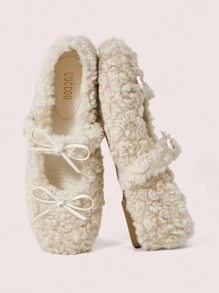 CUCCOO DOLLMOD 米色舒适温暖羔羊毛女士平底毛绒乐福鞋情人节款 - 米色 - 查看 1