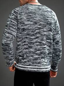 Manfinity Homme Men's Casual Raglan Sleeve Mixed Material Knitted Sweater, Autumn/Winter - Black - View 2