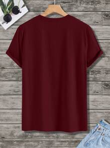 Manfinity Homme Men's Solid Color Crew Neck Short Sleeve Casual Top Man Red Burgundy Top Men Tee - Burgundy - View 2